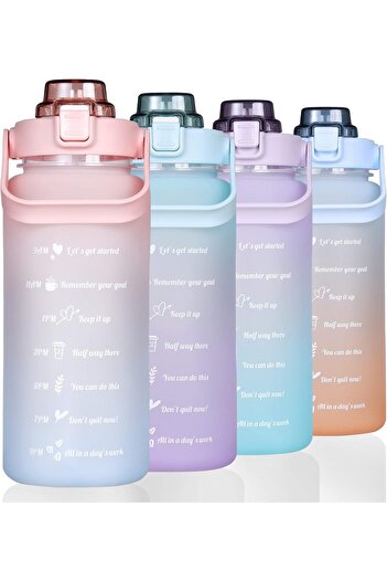 COOYA Large Motivational Water Bottle with Straw Time Marker BPA Free for Sport and Fitness Purple