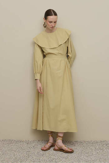 Fahhar Voile Skirt Suit with Flounce Collar Light Yellow