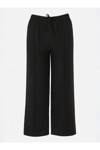 ALİA Ribbed Elastic Waist Plus Size Trousers - Black -