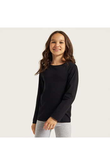 Juniors Solid Round Neck T-Shirt With Long Sleeves