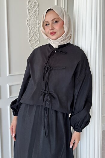 InStyle Bağ Detay Etekli Siyah Takım
