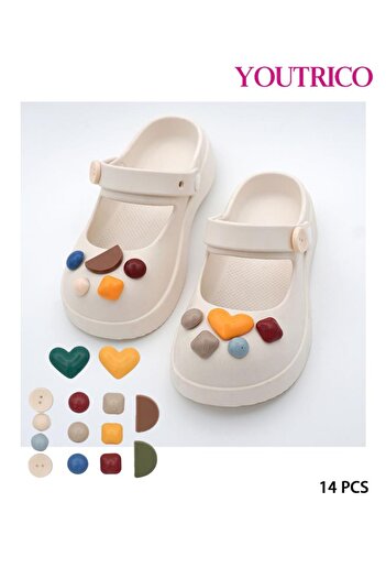 Youtrico 14pcs Geometric Jibbitz Charms for PVC Slipper Ornament