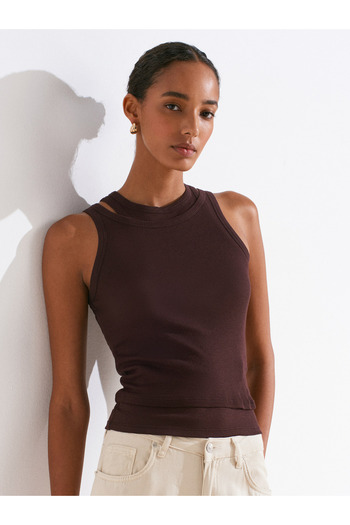 Dilvin 31853 Double Appearance Top-Καφέ