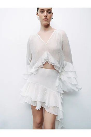 Nocturne Ruffled Asymmetrical Mini Skirt