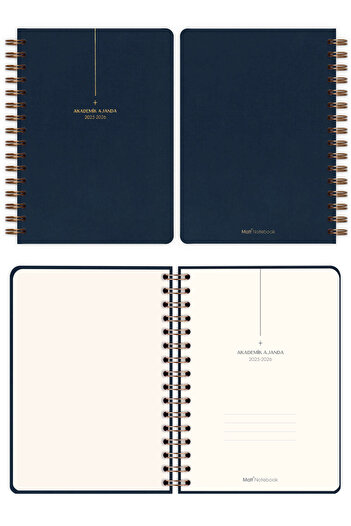 Matt Notebook 2025-2026 A5 Keten Akademik Ajanda Spiralli 15x21 cm - 17 Aylık Lacivert