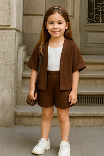 AFROGİYİM Children's Relaxed Fit Shorts Kimono Bottom Top Set