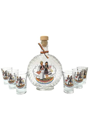 OEM Set sticla si pahare decorate 6 pahare lichior, Romania, Souvenir