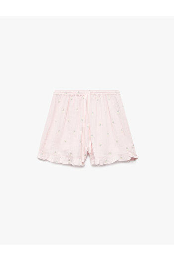 Koton Bumbac, model confortabil, mini pantaloni scurți cu detaliu de broderie florală, pantaloni de pijama