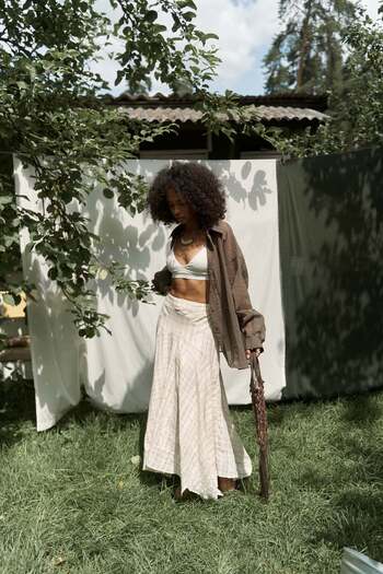 BOHEMAİ Peigi Striped Beige Midi Skirt