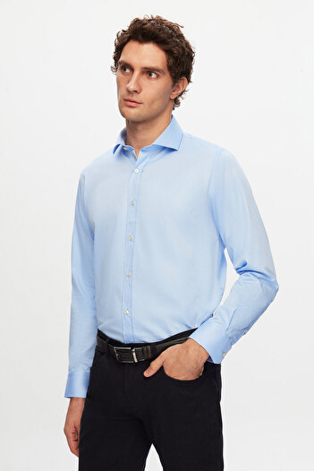 D'S Damat Ds Damat Slim Fit Mavi Düz Nano Care Gömlek