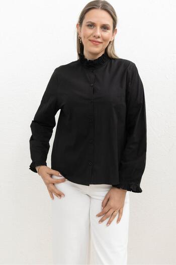 ALLDAY Black Collar and Sleeve Pleated Shirt