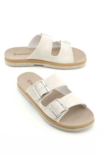 GEZER Women's Summer Faux Leather Two Buckle Adjustable Comfort Sole Daily Slippers