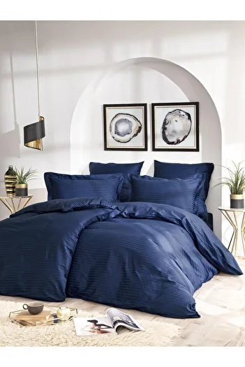 Karna Home Striped Patterned Cotton Duvet Cover Set 150X220