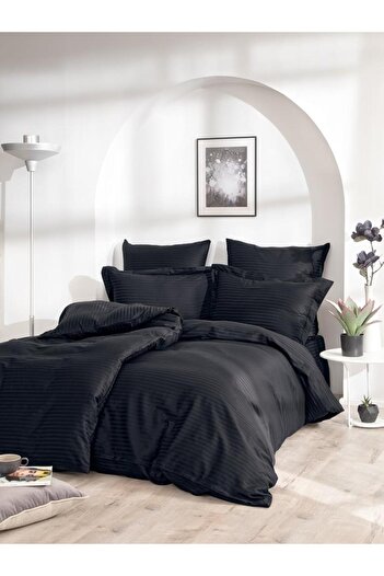 Karna Home Striped Patterned Cotton Duvet Cover Set 150X220