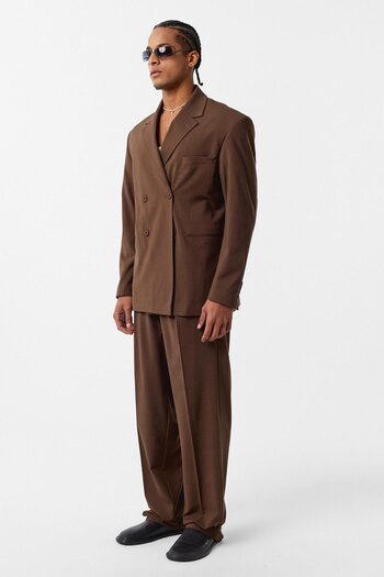 VAMOSCLO Comfortable Fit Double Breasted Suit Light Brown