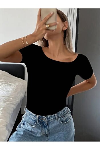 Machetta Women's Black Blouse with Back Decollete Detail