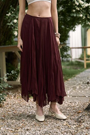BOHEMAİ Assa Burgundy Pleated Skirt