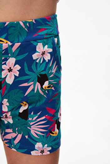 LOVETTI Girl's Tropical Parrot Pattern Pocket Shorts