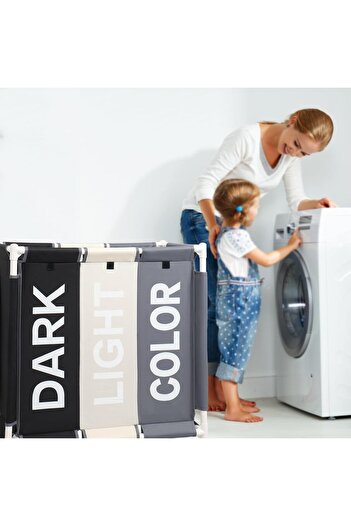BUNCA 3-compartment laundry basket, 64 x 60 x 35 cm, with wheels and a top lid, for easy organization of laundry at home