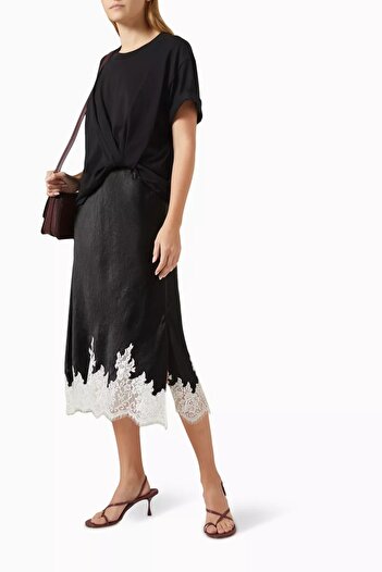 3.1 Phillip Lim Drapeli T-Shirt Elbise Dantel Etek, Jersey Üst ve Rahat Şıklık