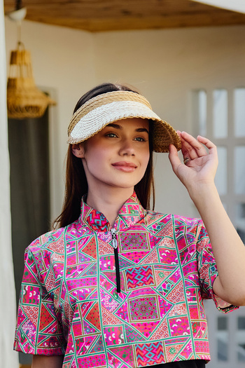 Remsa Mayo Zigzag Piping Visor Straw Hat Sunscreen Visor Rş-2104 Beige