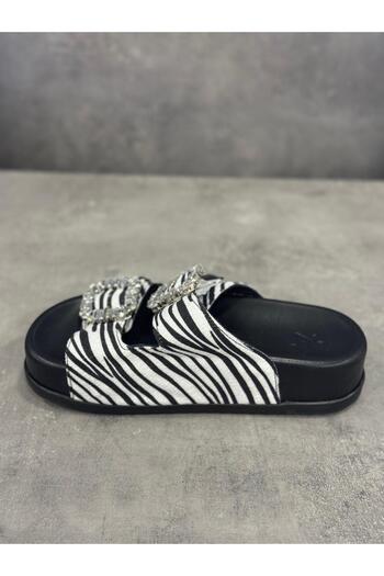 Zeyn Slippers Hand Made Genuine Leather Zebra Patterned