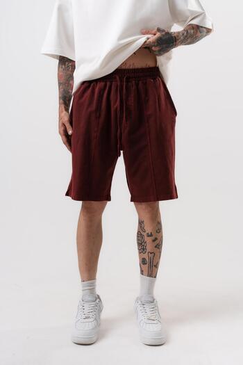 Respire Men's Front Embroidery Detailed Waist Elastic Shorts Claret Red