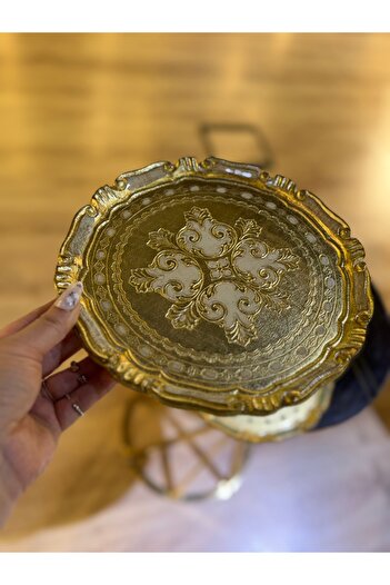 masi Esterhomedecor Single Round Original Rose Wood Presentation Tray Cream 30cm
