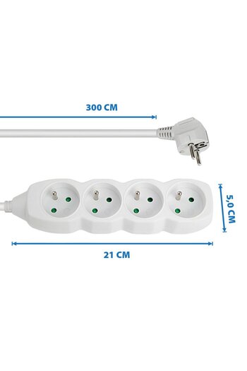 ESPERANZA Extension cord with 4 sockets and 3m cable, 250V, 16A, maximum load 3680W, ES-96160, white