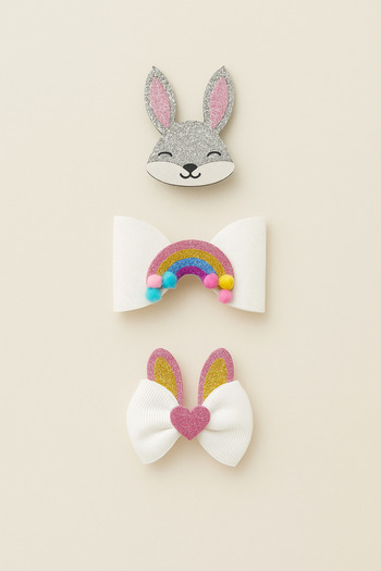 Magu Girl's 3-Piece Colorful Buckle Set - Rabbit, Rainbow and Ear Figures