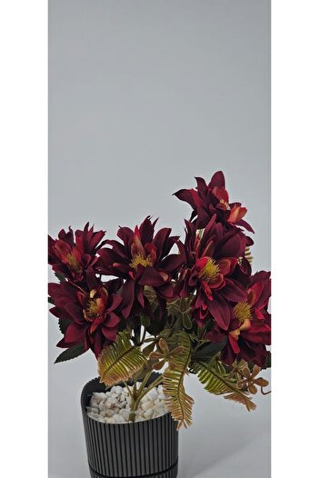 YASİMA 5 DALLI BORDO ÇAN ÇİÇEĞİ ARANJMANLI 34 CM VAZO SÜSÜ DEKOR ÇİÇEĞİ