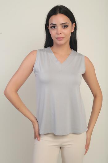 By Saygı Women's V-Neck Sleeveless Lycra Blouse