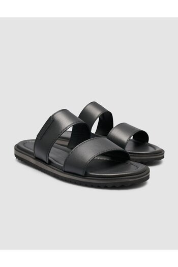 Cabani 100% Genuine Leather Black Banded Men's Slippers