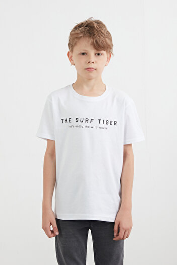 Fulla Moda 100% Cotton the Surf Tiger Printed Boy's T-Shirt