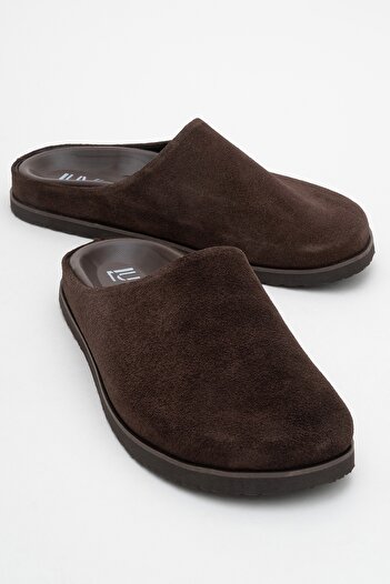 LuviShoes Γυναικείες παντόφλες SPACE Brown Suede Γνήσιο Δερμάτινο Κλειστό Μπροστινό