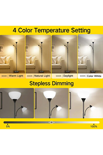 COOYA Modern Standing Floor Lamp With adjustable Light, energy Saving Bulb, for Home Or Office