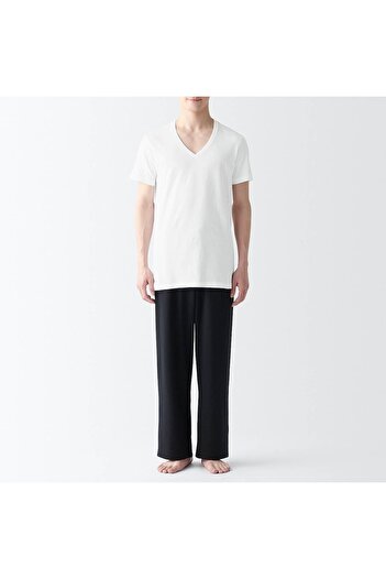 Muji Side Seamless Cotton V Neck Short Sleeve T-Shirt, 2 Pcs