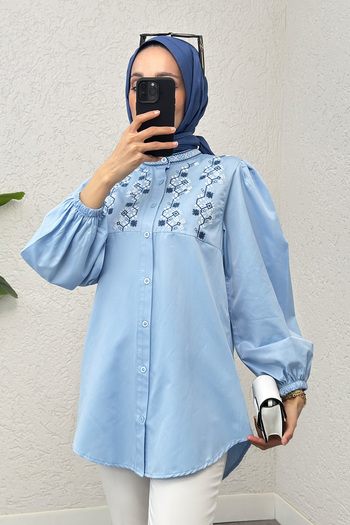 Salih Çelebi Judge Collar Embroidered Shirt 2251 - Baby Blue