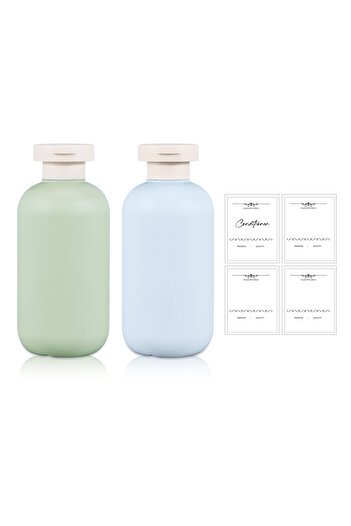 Choice 200ml Plastic Blue and Green Plastic Travel Shampoo Bottles, Refillable Flip Cap Squeeze Bottles for