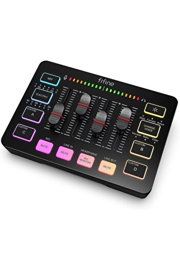 Fifine خلاط صوت للألعاب، خلاط كمبيوتر RGB للبث مع واجهة ميكروفون XLR، تحكم فردي،