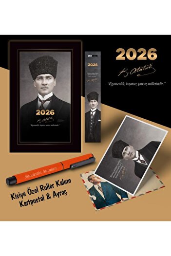 Mor kelebek Химикалка с пощенска картичка с логото на Ататюрк за 2026 г. и сърце - оранжева