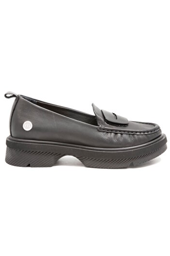 Mammamia D25Ya-0850 Black Skin Leather Women's Loafer Shoes