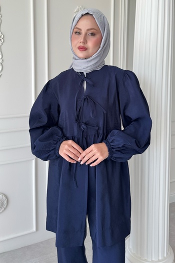 InStyle Düğümlü Salaş Koyu Lacivert Takım