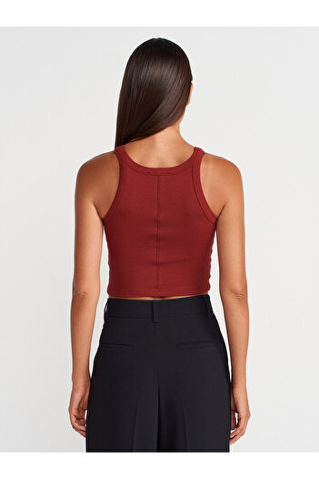 Dilvin 21104 Crop Top cu nervuri-Roșu Claret deschis