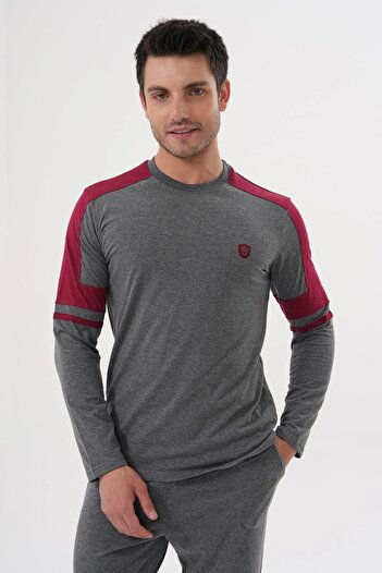 Mecit Pijama Men's Pajama Set with Cuffs, Long Sleeves, Crew Neck and Pockets