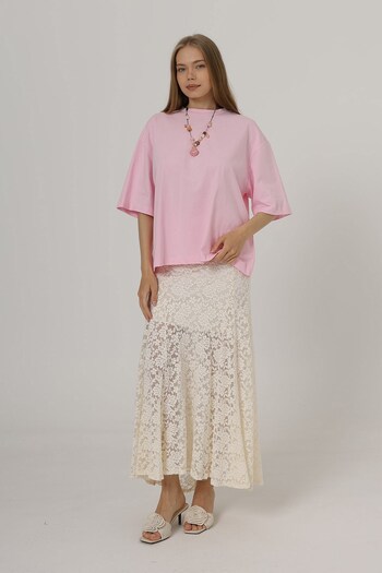 suphias Elegant Lace Detailed Waist Elastic Long Skirt