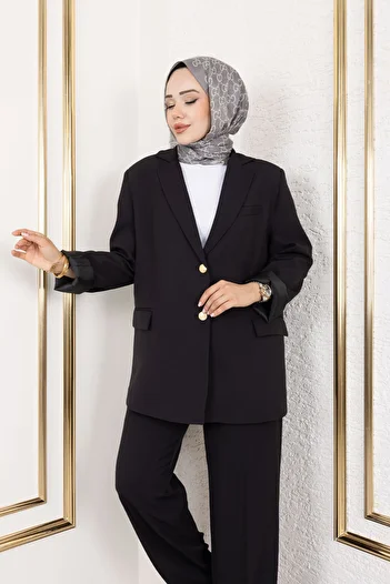 Tesettür Dünyası Gold Blazer Suit Tsd250198 Black