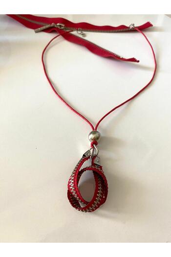 canan dizayn Bohem Red Rope Zipper Necklace