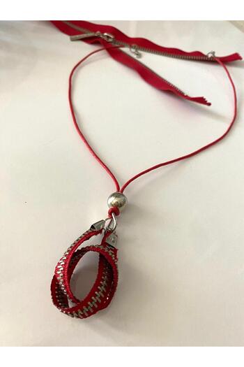 canan dizayn Bohem Red Rope Zipper Necklace