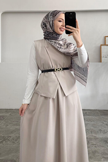 SUWWE Stylish Belted Vest-Skirt Suit